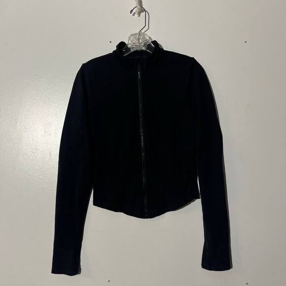 Alo Cropped Full Zip Up Collared Black Outerwear Jacket Women’s Size Medium - Picture 1 of 6